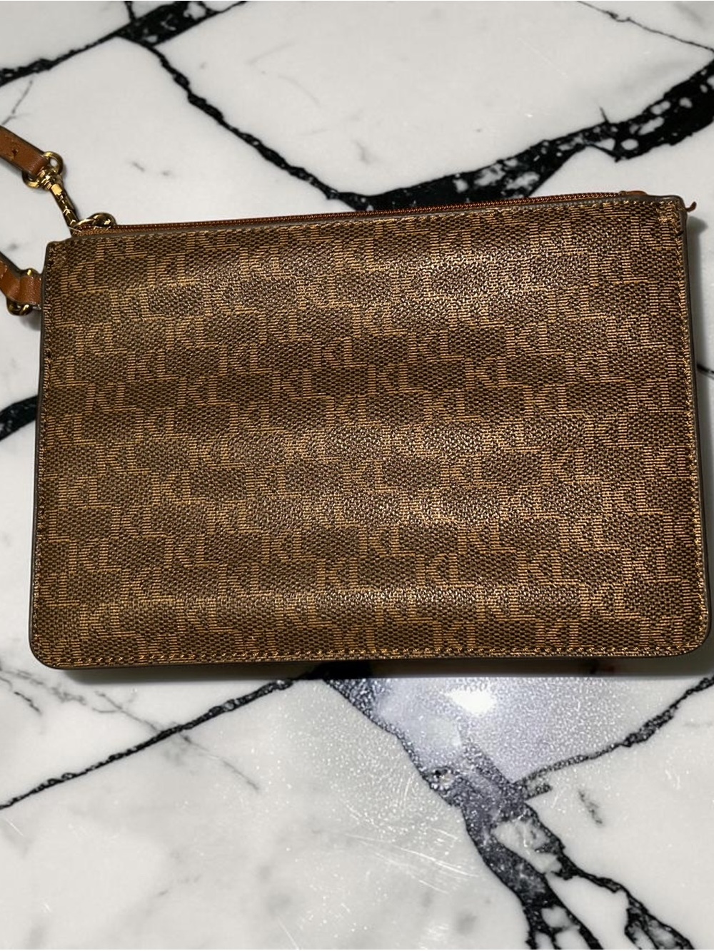 Karl Lagerfeld Brown KL Monogram Wristlet Clutch